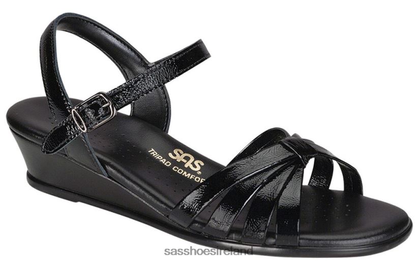 Women SAS Strippy Quarter Strap Wedge Sandal Versatile X88N24125 Black Patent