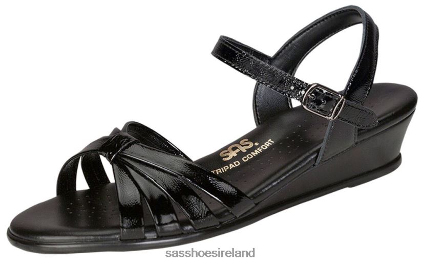 Women SAS Strippy Quarter Strap Wedge Sandal Versatile X88N24125 Black Patent