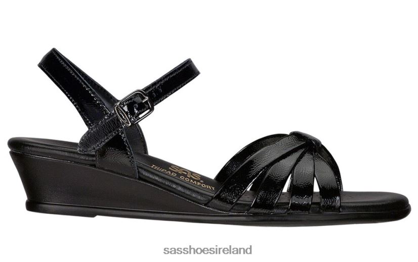 Women SAS Strippy Quarter Strap Wedge Sandal Versatile X88N24125 Black Patent