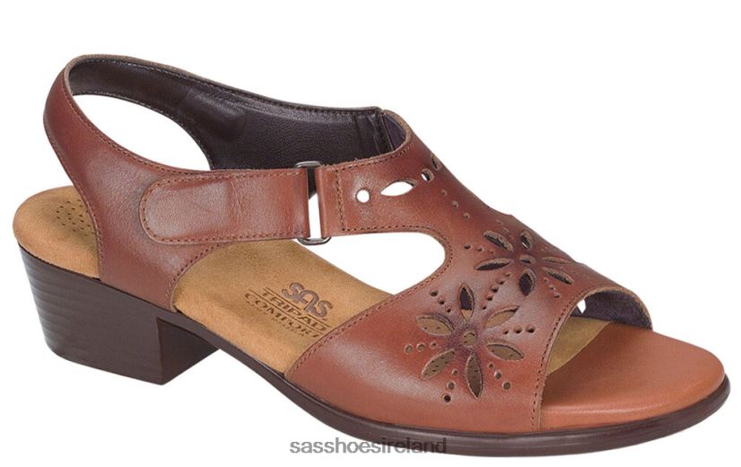 Women SAS Sunburst Heel Strap Sandal Versatile X88N24105 Chestnut