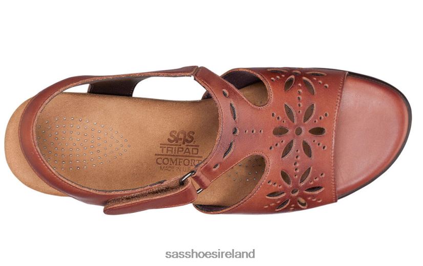 Women SAS Sunburst Heel Strap Sandal Versatile X88N24105 Chestnut