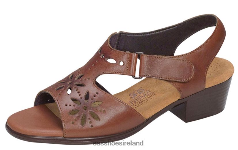 Women SAS Sunburst Heel Strap Sandal Versatile X88N24105 Chestnut