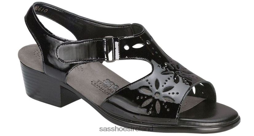 Women SAS Sunburst Heel Strap Sandal Versatile X88N24106 Black Patent